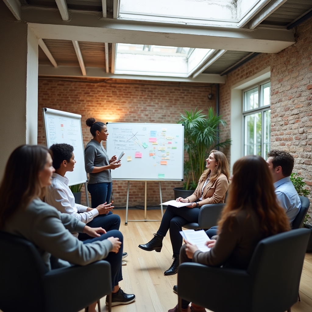 Workshop-Situation mit Führungskräften in einer Diskussionsrunde